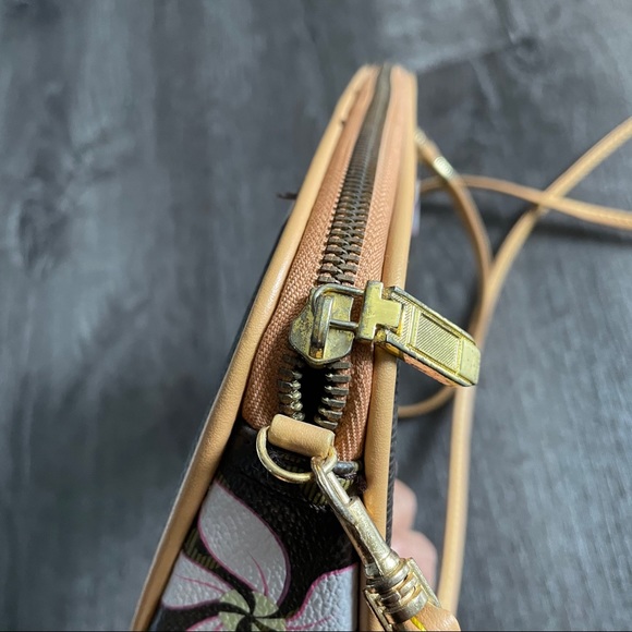 Brown Pink Floral Printed Crossbody Bag / Clutch - Picture 11 of 11